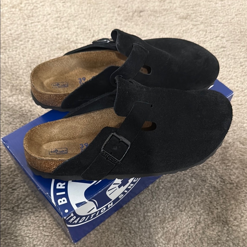 Birkenstock Black Suede Slip-On Clogs